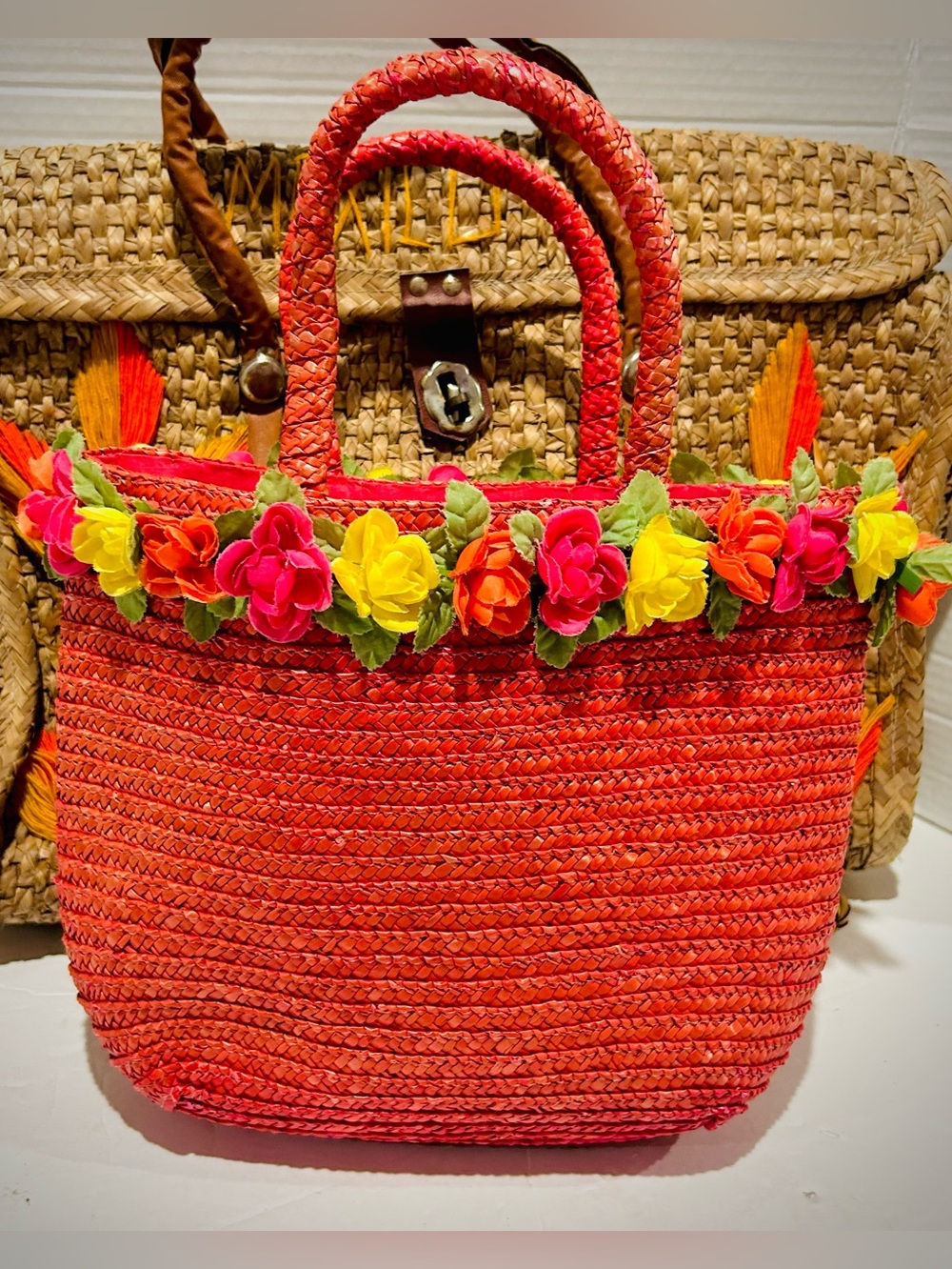 Bundle Lot of 4 Vintage Summer Straw Woven Wicker Bags Purses Handbags Totes - Picture 10 of 14